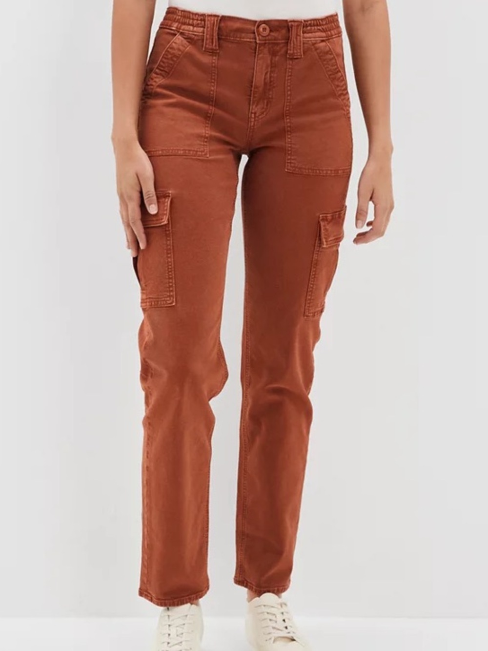 American Eagle High Rise Stretch Cargo Straight Pant Bronze Rust Brown